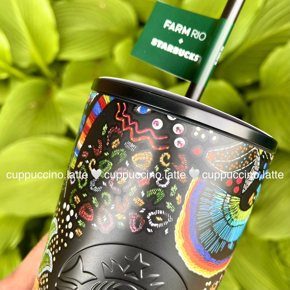 🌈SOLD OUT🌴Starbucks + FARM Rio Black Tropical ‘Borogodo’ SS Tumbler & Bottle - Picture 8 of 16